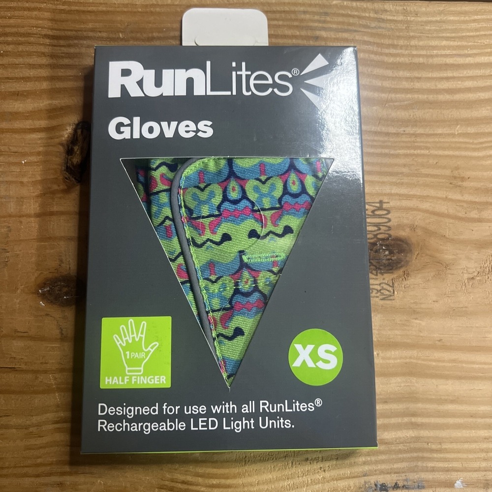 RunLites Peacock Pattern LED Running Gloves XS Half Finger Rechargeable
